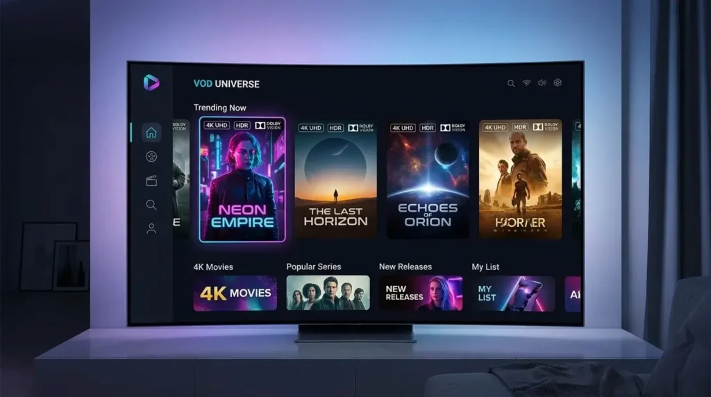 Browsing the massive VOD movie and series library on a premium IPTV service app
